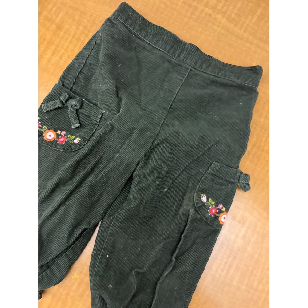 Y2K Gymboree Baby Girls Green Corduroy Floral Embroidered Pants 12-18 Months